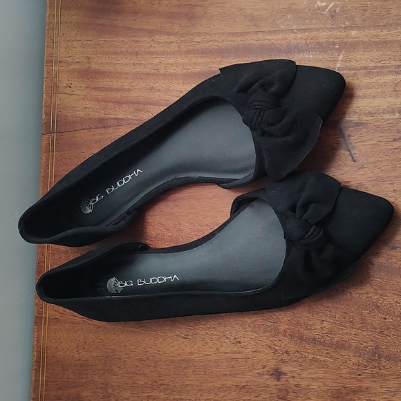 Big Buddha Black Faux Velvet Suede Shoes Flats With Bow Size 11 - Picture 1 of 6
